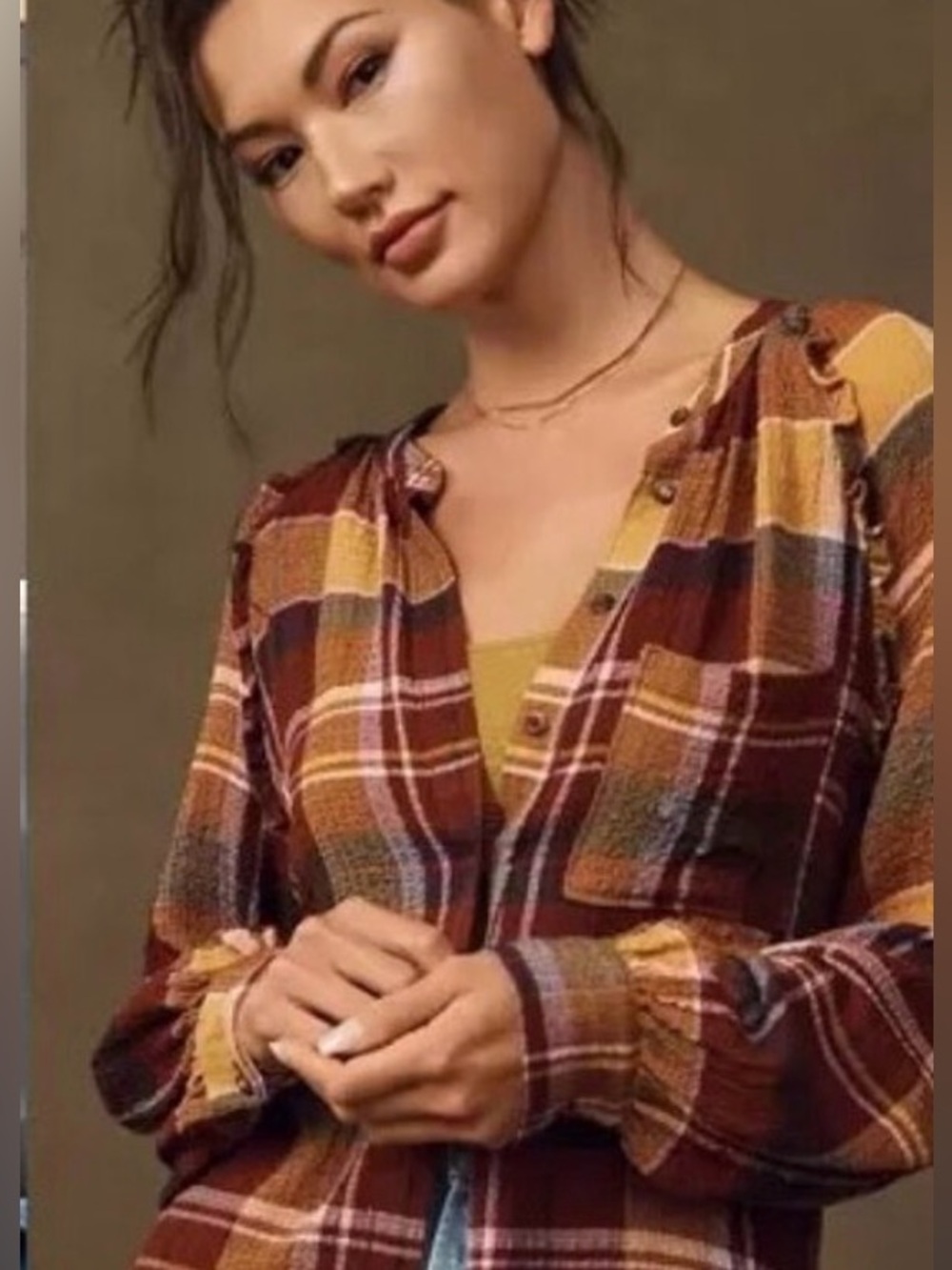 ANTHROPOLOGIE Pilcro Plaid Button-Down Shirt in Red & Yellow - Size Large